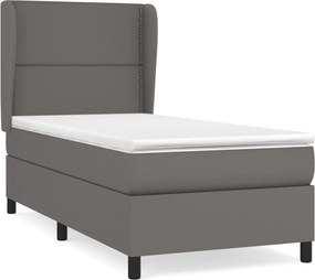 vidaXL Pat box spring cu saltea, gri, 90x190 cm, piele ecologică