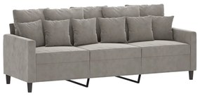 Canapea cu 3 locuri si taburet, gri deschis, 180 cm, catifea Gri deschis, 198 x 77 x 80 cm