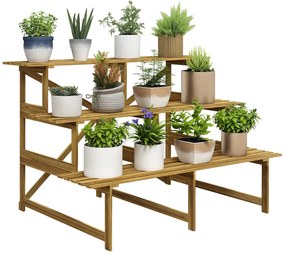 Suport de plante Outsunny cu 3 etaje, pliabil, înalt de 78 cm, stand de flori pentru interior și exterior, raft de plante din lemn, suport de flori cu tăvi, scări de flori pentru sufragerie, balcon grădină, lemn natural | Aosom Romania