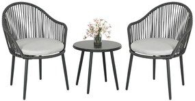 Outsunny Set Bistro de Terasă din 3 Piese, Set de Mobilier din Rachiță cu 2 Fotolii și Masă de Sticlă, 65x63x80 cm, Gri | Aosom Romania