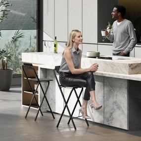 HOMCOM Set 2 Scaune de Bucătărie Pliabile cu Suport pentru Picioare din MDF și Oțel Negru | Aosom Romania