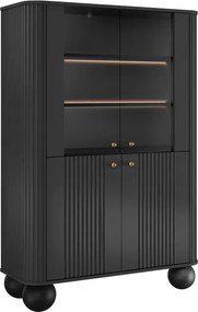 Vitrină Vesper 103 cm cu 4 uși - negru / mânere aurii / picioare sferice