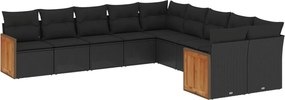 vidaXL Set canapele de grădină cu perne, 10 piese, negru, poliratan