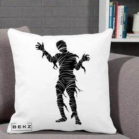 Perna Decorativa Mormii Infricosat Silueta Neagra Halloween, 40x40 cm, Alba Mata, Husa Detasabila, Perna Inclusa, BEKZ®