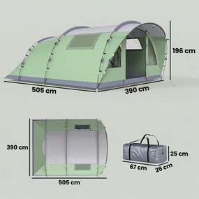 Outsunny Cort Mare Multi-Cameră pentru 2-4 Persoane, cu Ferestre și Verandă, Verde | Aosom Romania