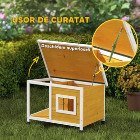 PawHut Cușcă pentru Câini de Exterior din Lemn cu Verandă Acoperită și Acoperiș Înclinat, 85.5x62x60 cm, Multicolor | Aosom Romania