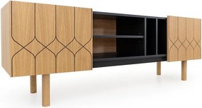 Masă TV neagră/în culoare naturală cu aspect de lemn de stejar 175x60 cm Porto – Woodman