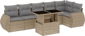 vidaXL Set canapele de grădină, 7 piese, cu perne, bej, poliratan