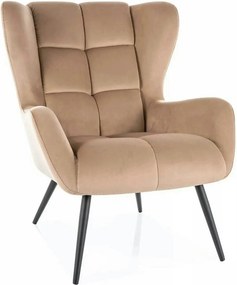 Fotoliu LOUIS, stofa catifelata bej - Bluvel 28, 75x87x91 cm