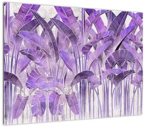 Tablou pe sticlă - Frunze violet în tencuială (70x50 cm)