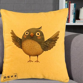 Perna Decorativa Pasare cu Aripi Intinse, 40x40 cm, Galben, Husa Detasabila, Perna Inclusa, BEKZ®