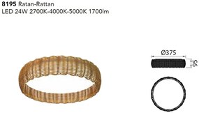 Plafoniera LED ratan design natural KILIMANJARO 37,5cm