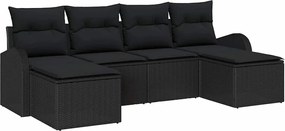 vidaXL Set de canapea cu pernă cu depozitare 6 pcs Negru poliratan