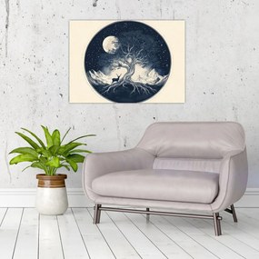 Tablou pe sticlă – Arbore magic cu cerb I. (70x50 cm)