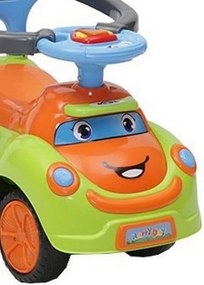 Masinuta copii si bebe NOVOKIDS™ Cartoon Smile , Cu melodii si lumini, Maner de impins pentru parinti detasabil, copertina de protectie detasabila,