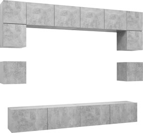 vidaXL Set de dulapuri TV, 8 piese, gri beton, lemn prelucrat