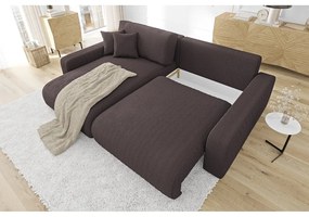 Colțar maro extensibil cu tapițerie din catifea reiată (cu colț variabil) Sara – Ropez