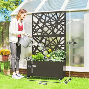 Outsunny Jardinieră pentru Grădină cu Roți și Grilaj, Jardinieră pentru Exterior cu Găuri de Drenaj din Metal, pentru Flori și Legume, pentru Grădină și Balcon, 90x30x160 cm, Negru | Aosom Romania