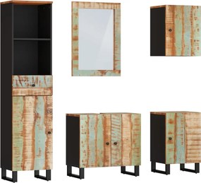 vidaXL Set mobilier de baie, 5 piese, lemn masiv reciclat