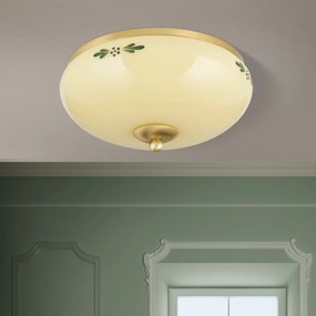 Plafoniera clasica Landhaus 28cm alama satin/ sticla champagne decor verde