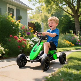 AIYAPLAY Kart cu pedale pentru copii, karting pentru copii între 2 și 5 ani cu roți EVA silentioase, înainte și înapoi, verde | Aosom Romania