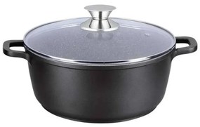 Cratiță din Aluminiu, 5 Litri, Termorezistentă, Interior din Granit (Anti-Aderent), Capac din Sticlă, Bază 3 Straturi (Inducție), Negru