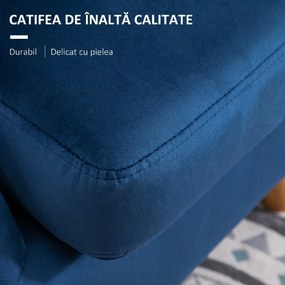 HOMCOM Fotoliu Living Tapițat cu Velur și Perna Groasă, Picioare din Lemn de Cauciuc și Brațe, Albastru | Aosom Romania