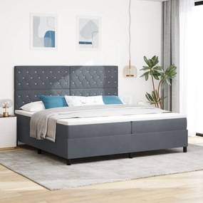 vidaXL Pat box spring cu saltea &amp; LED, gri închis, 200x200 cm catifea