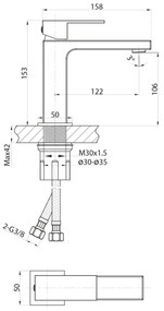 Baterie de lavoar Sapho CUBEMIX 15,3 cm negru mat