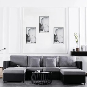 287216 vidaXL Canapea extensibilă cu 4 locuri, negru, piele ecologică
