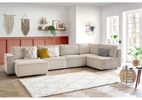 Colțar crem cu tapițerie din catifea reiată (cu colț pe partea dreaptă/în formă de "U") Nihad modular – Bobochic Paris