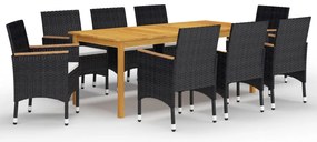 vidaXL Set mobilier de grădină cu perne, 9 piese, negru