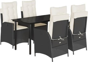 vidaXL Set mobilier de grădină cu perne, 5 piese, negru, poliratan