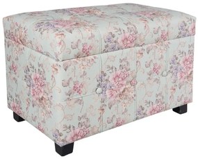 Pouf shabby chic, roz, cu imprimeu floral si spatiu de depozitare, 61x37x43 cm