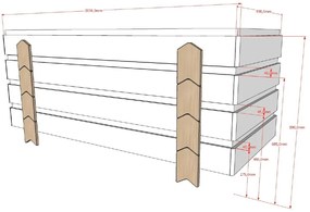 Set MODULO format din 3 Pat copii MODULO (90 x 200 cm) cu picioare Pat copii în formă de săgeată.