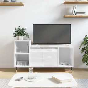 Comoda TV, alb extralucios, 100x35x55 cm, lemn prelucrat