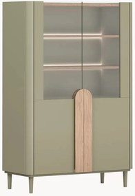 Vitrină Amilio 100 cm cu două uși pe picioare - eucalipt / stejar baltic dune / mânere stejar natural