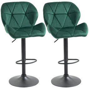 HOMCOM Scaun Bar, 2 piese, cu Înălțime Reglabilă, Bază Metalică cu pad-urile antiderapante, 46x48x83-104 cm, Verde | Aosom Romania