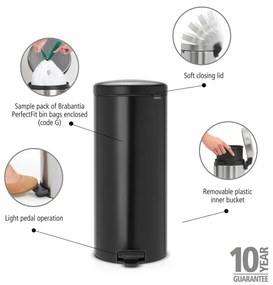 Coș de gunoi negru mat cu pedală din oțel 30 l NewIcon – Brabantia