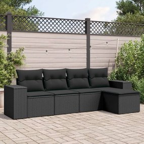 3254822 vidaXL Set mobilier de grădină cu perne, 5 piese, negru, poliratan