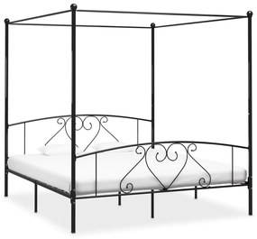 Cadru de pat cu baldachin, negru, 200 x 200 cm, metal