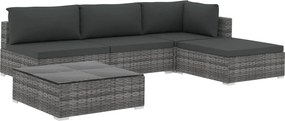 vidaXL Set mobilier de grădină cu perne, 5 piese, gri, poliratan