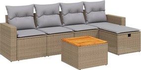 vidaXL Set canapele de grădină, 6 piese, cu perne, bej, poliratan