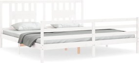 vidaXL Cadru pat cu tăblie 200x200 cm, alb, lemn masiv