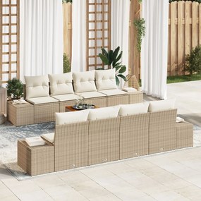 vidaXL Set canapea de grădină 9 piese cu perne bej, rattan sintetic, acacia