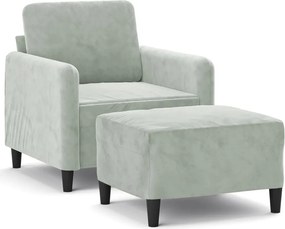 vidaXL Fotoliu canapea cu taburet, gri deschis, 60 cm, catifea