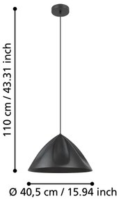 Lustră pe cablu Eglo 900835 PODERE 1xE27/40W/230V negru