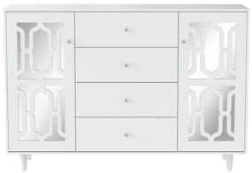 Comodă albă cu oglindă și mânere din cristal, culoare albă | Aosom România