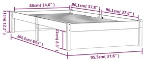 Cadru de pat, gri, 90x200 cm, lemn masiv Gri, 90 x 200 cm