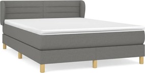 vidaXL Pat box spring cu saltea, gri închis, 140x190 cm, textil
